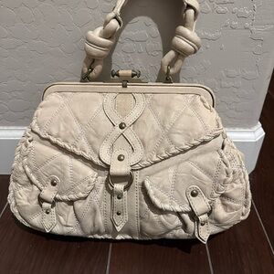 Isabella Fiore Cream Leather Quilted A Frame Bag Purse
